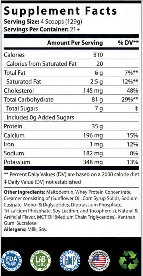 6lb Bulk Up! Mass Gainer Vanilla Milkshake w/Low Sugar